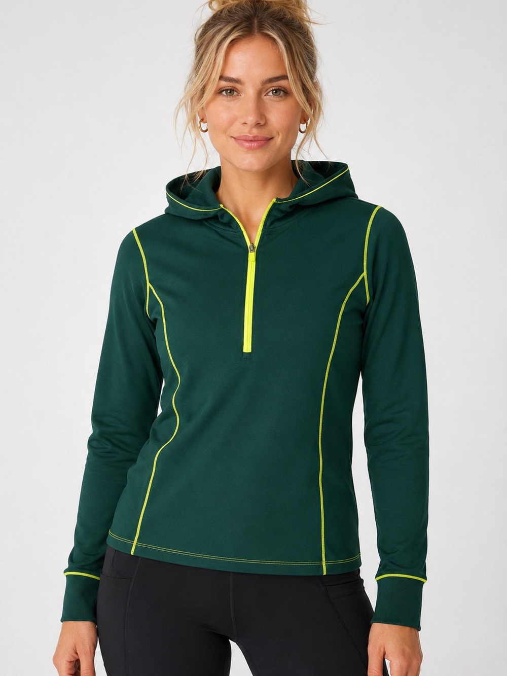 Fabletics Nara Half Zip Hoodie Medium | Green Performance Running Hiking
